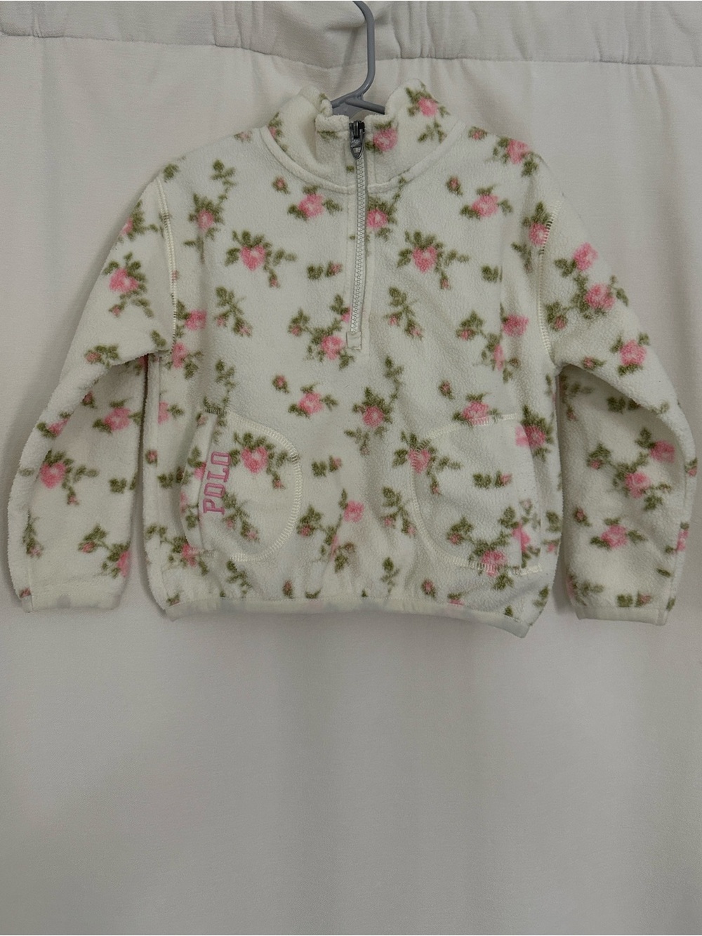 Polo by Ralph Lauren Girl’s Cream Floral Half-Zip Fleece Sweater